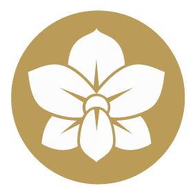 Icon von 2 weissen Fußabdrücken in einem goldenen Kreis